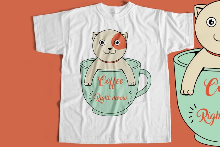 Coffee Meow Cat T-Shirt Design