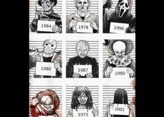 Halloween Creepy Legends Killer Mugshots Horror Png, Horror Movie Friend Png, Horror Halloween Png, Halloween Png graphic t shirt