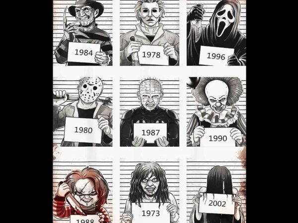 Halloween creepy legends killer mugshots horror png, horror movie friend png, horror halloween png, halloween png graphic t shirt