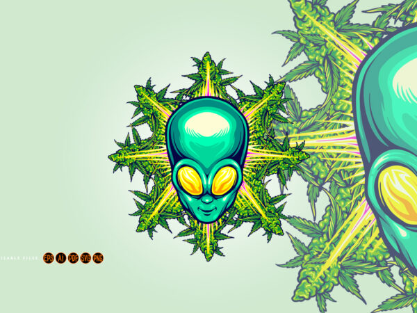 Alien head with cannabis leaf illustrations t shirt vector