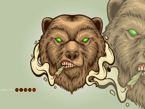 Angry bear head smoking weed illustrations t shirt vector