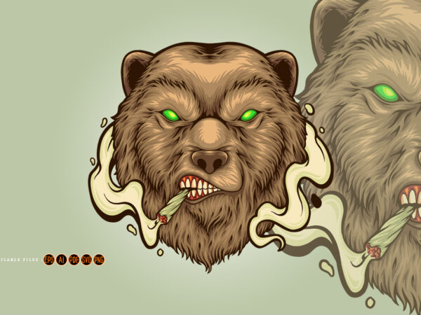 Angry bear head smoking weed illustrations t shirt vector Angry bear head smoking weed illustrations t shirt vector