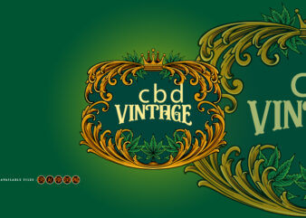 Luxury frame vintage cannabis flourish illustrations