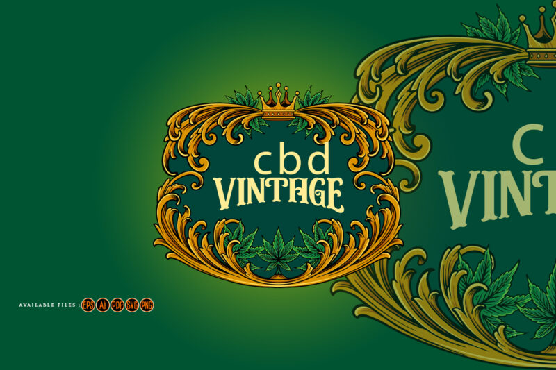Luxury frame vintage cannabis flourish illustrations