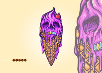 Melting skull ice cream cone Gelato illustrations t shirt designs for sale