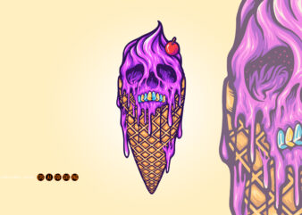 Melting skull ice cream cone Gelato illustrations