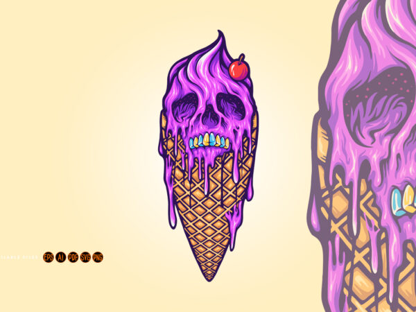 Melting skull ice cream cone Gelato illustrations t shirt designs for sale