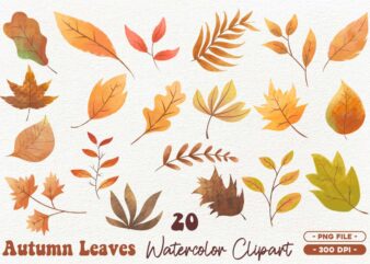 Autumn Leaves Watercolor Clipart PNG, Fall Leaves PNG Bundle