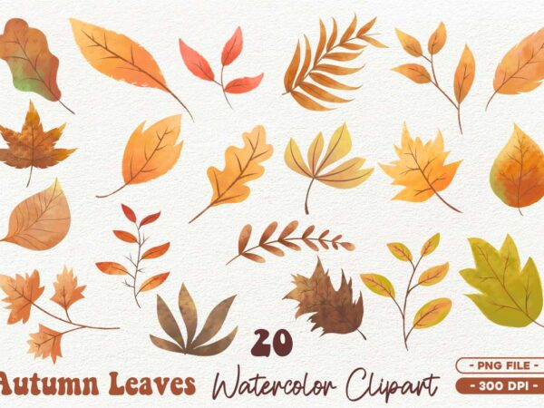 Autumn leaves watercolor clipart png, fall leaves png bundle t shirt vector