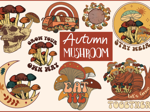 Autumn mushroom sublimation bundle t shirt vector