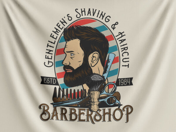 Gentlemen’s shaving & haircut t shirt design template