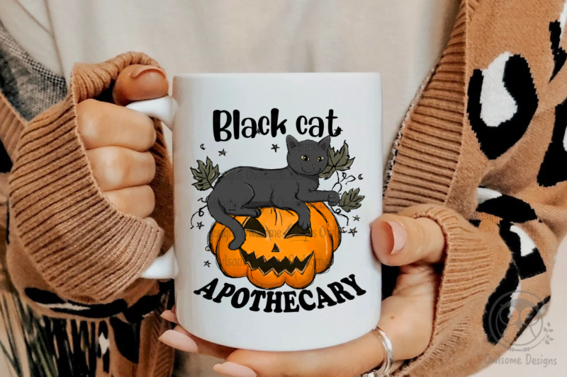 Black Cat Pumpkin Sublimation Designs