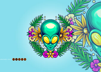 Botanical summer floral alien head illustrations