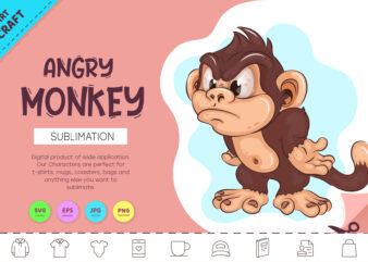 Cartoon Angry Monkey. Crafting, Sublimation. t shirt vector file