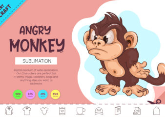 Cartoon Angry Monkey. Crafting, Sublimation.