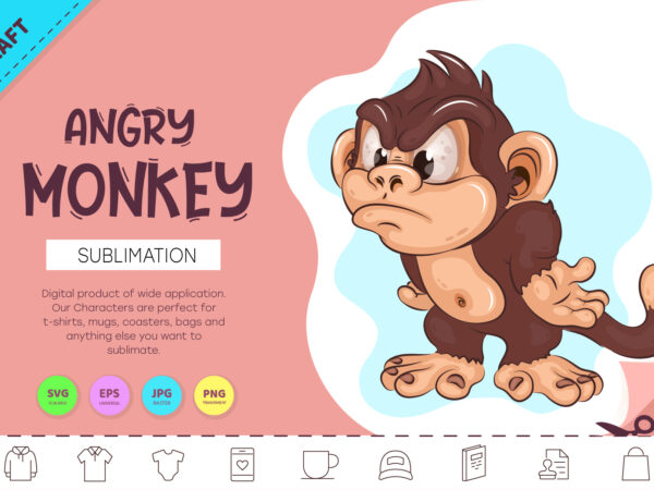 Cartoon angry monkey. crafting, sublimation. t shirt vector file