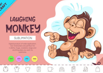 Cartoon Laughing Monkey. Crafting, Sublimation.