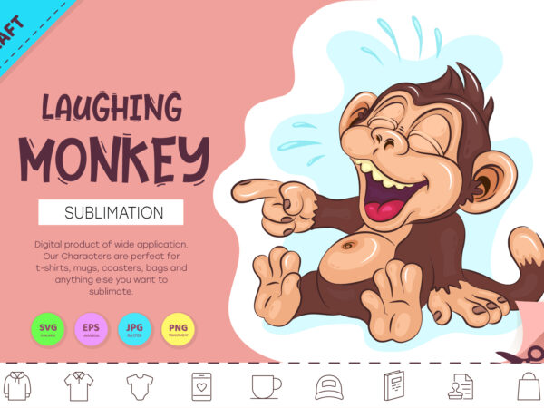 Cartoon laughing monkey. crafting, sublimation. t shirt vector file
