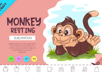 Cartoon Monkey Resting. Crafting, Sublimation. t shirt vector file