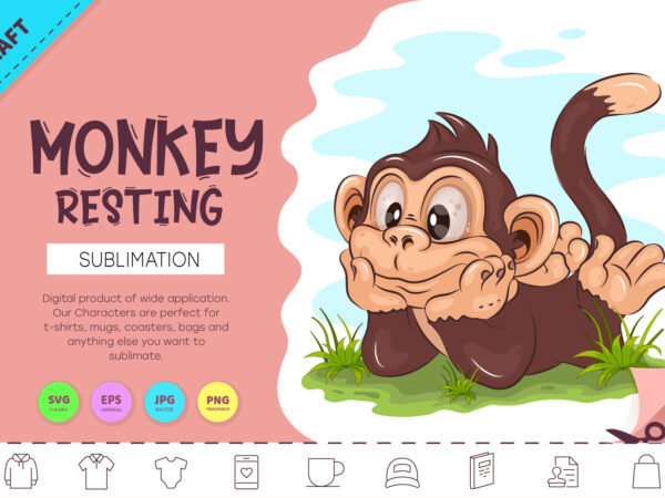 Cartoon monkey resting. crafting, sublimation. t shirt vector file