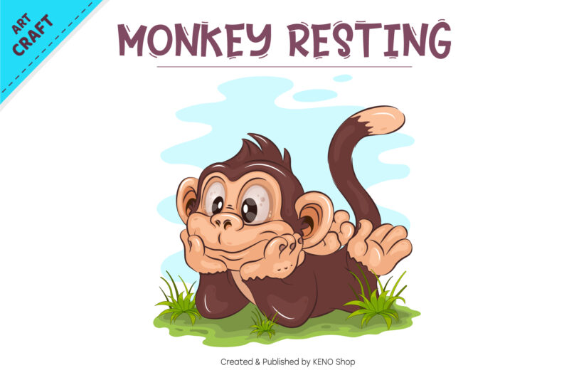 Set of cartoon Monkey 03. Crafting, Sublimation.