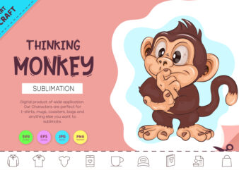 Cartoon Thinking Monkey. Crafting, Sublimation. t shirt vector file