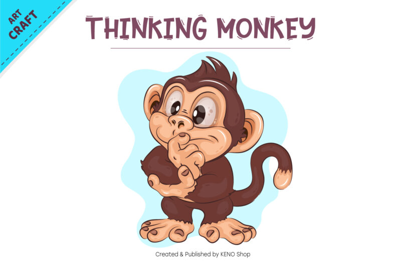 Cartoon Thinking Monkey. Crafting, Sublimation.