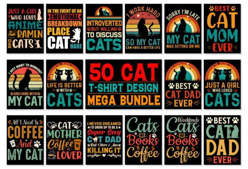 Cat T-Shirt Design Bundle-Cat Lover T-Shirt Design Bundle
