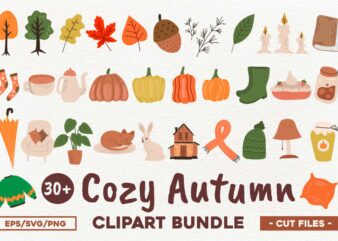 Cozy Autumn Clipart Bundle, Cute Fall Clipart Bundle