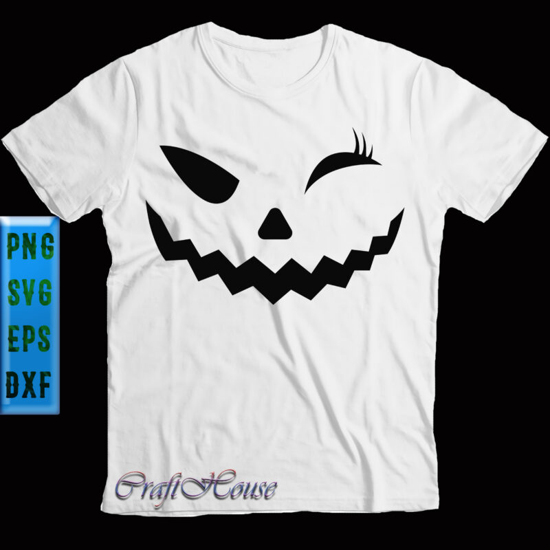 Cute Pumpkin Wink Eye t shirt design, Halloween Svg, Cute Pumpkin Face