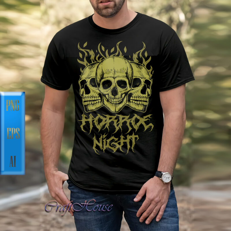 Horror skull on halloween night t shirt design, Horror Night Png, Horror Skull vector, Skull vector, Skull Png, Halloween Night, Ghost, Halloween Png, Pumpkin, Witch, Witches, Spooky, Halloween Party, Spooky