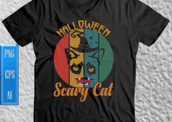 Halloween scary cat t shirt design, Scary cat face because of vampire’s mouth and Joker’s eyes, Scary Cat vector, Cat vector, Cat Png, Cat Scary vector, Halloween Night, Ghost, Halloween