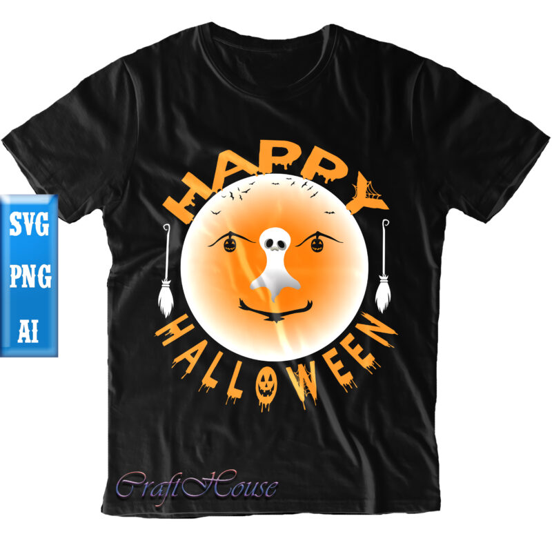 Moon in Halloween night t shirt design, Happy Moon Svg, Moon Svg, Halloween Svg, Halloween Night, Ghost svg, Pumpkin svg, Hocus Pocus Svg, Witch svg, Witches, Spooky, Halloween Party, Spooky