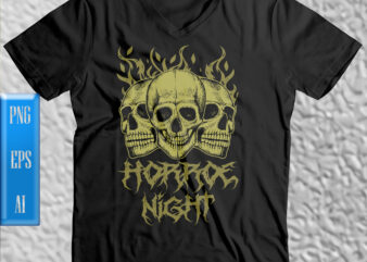 Horror skull on halloween night t shirt design, Horror Night Png, Horror Skull vector, Skull vector, Skull Png, Halloween Night, Ghost, Halloween Png, Pumpkin, Witch, Witches, Spooky, Halloween Party, Spooky