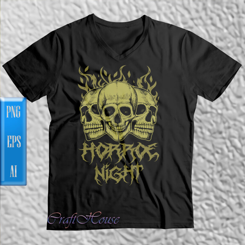 Horror skull on halloween night t shirt design, Horror Night Png, Horror Skull vector, Skull vector, Skull Png, Halloween Night, Ghost, Halloween Png, Pumpkin, Witch, Witches, Spooky, Halloween Party, Spooky