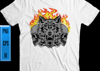 Angry wolf with scary skulls Png, Scary Skull, Angry Wolf, Skull vector, Wolf vector, Halloween t shirt design, Halloween Night, Ghost, Halloween Png, Halloween Party, Spooky Season, Halloween vector