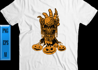 Very scary with demon skull and horror hand on Halloween t shirt design, Halloween Night, Ghost, Halloween Png, Pumpkin, Witch, Witches, Spooky, Halloween Party, Spooky Season, Halloween vector, Trick or