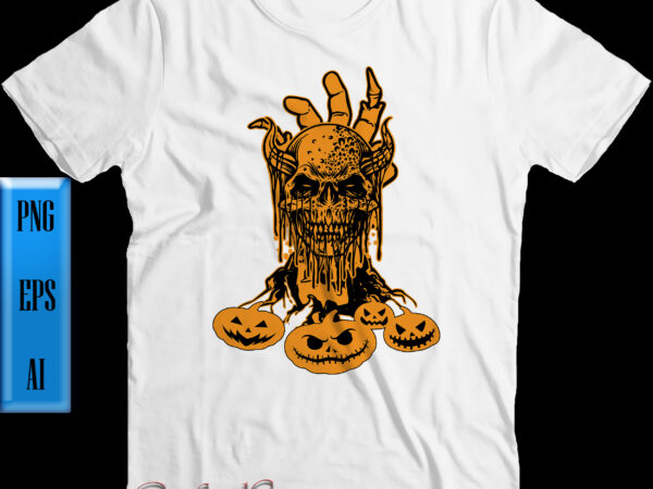 Very scary with demon skull and horror hand on halloween t shirt design, halloween night, ghost, halloween png, pumpkin, witch, witches, spooky, halloween party, spooky season, halloween vector, trick or