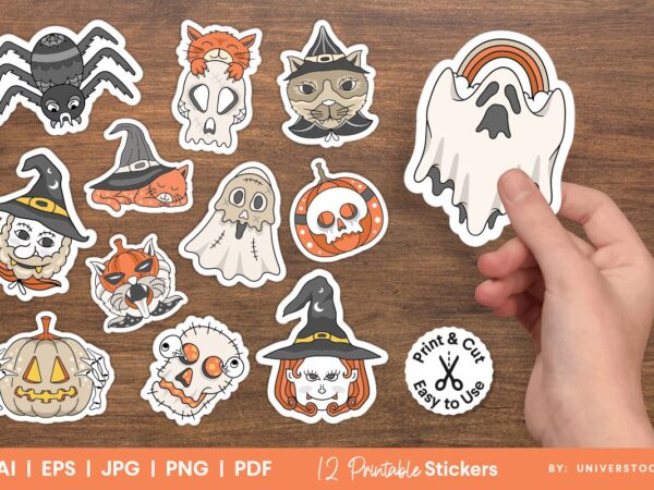 Halloween printable stickers for cricut, spooky halloween stickers graphic t shirt