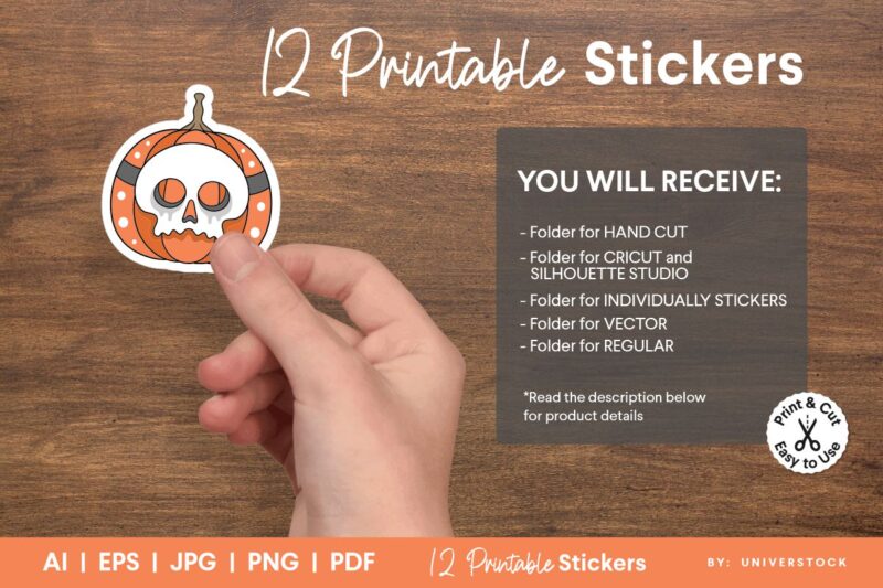 Halloween Printable Stickers for Cricut, Spooky Halloween Stickers