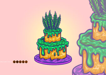 Delicious cannabis birthday cake colorful illustrations