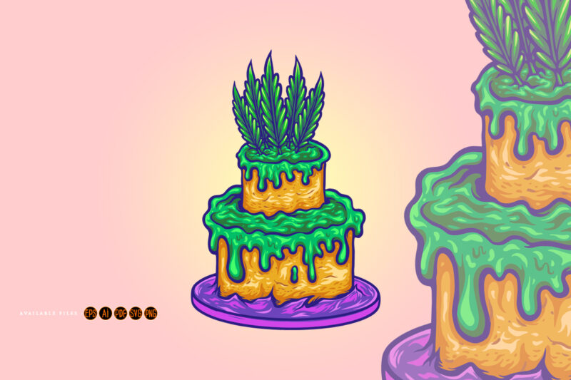 Delicious cannabis brithday cake colorful illustrations