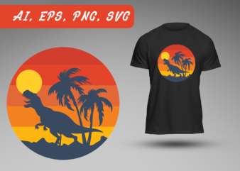 Dinosaur sunset dino sunset retro vintage t-rex ready to print t-shirt design