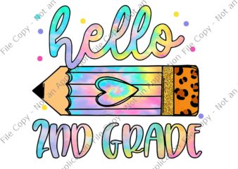 Back To School Hello 2nd Grade Leopard Tie Dye Pencil Png, Hello 2nd Grade Png, Back To School Png,