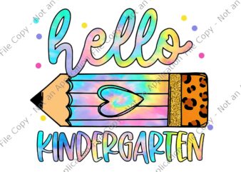 Back To School Hello Kindergarten Leopard Tie Dye Pencil Png, Hello Kindergarten Leopard Tie Dye Png, Back To School Png t shirt template