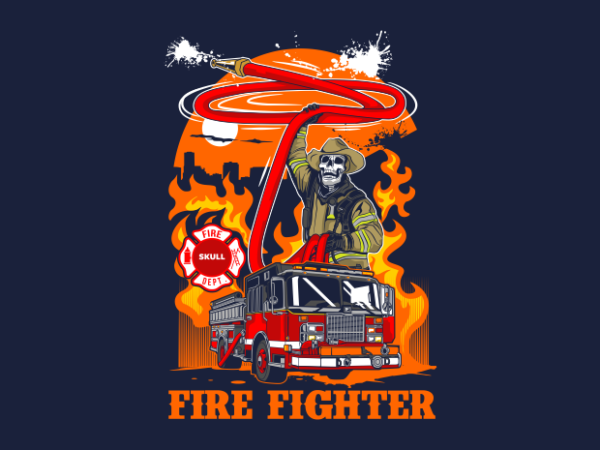 Fire fighter skull t shirt graphic design