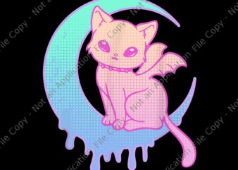 Pastel Kawaii Cat With Moon Png, Pastel Kawaii Cat Png, Cat Png t shirt illustration