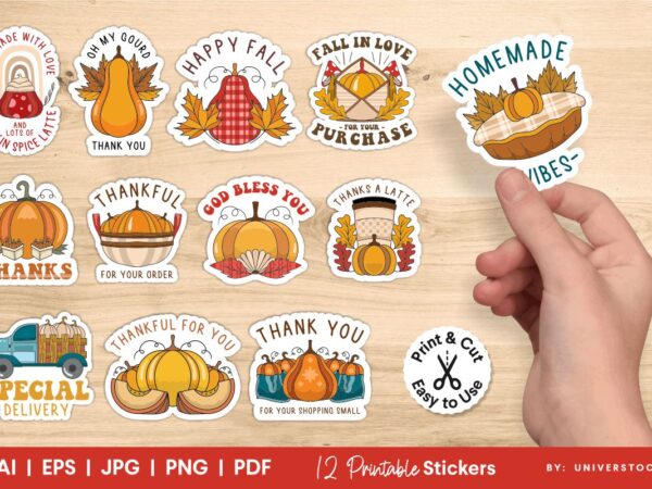 Fall thank you stickers, fall stickers for small business, packaging sticker pack for online shop t shirt graphic design