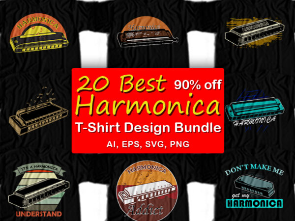 20 best harmonica t-shirt design bundle for commercial use