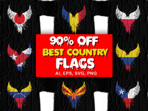 10 best country flags t-shirt design bundle for commercial use